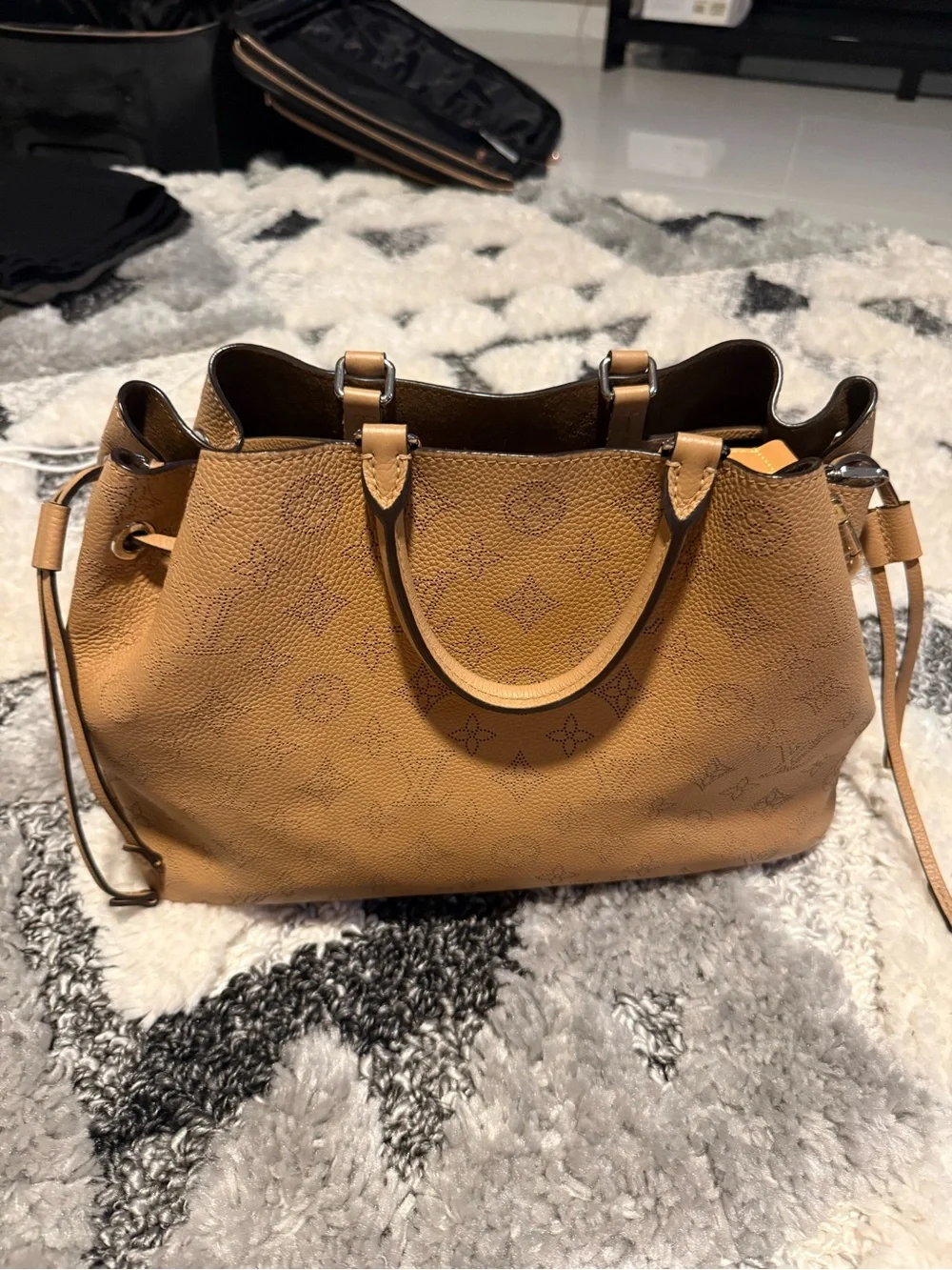 Louis Vuitton Tan Leather Bucket Tote with Silver Hardware